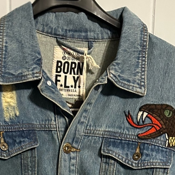 Born Fly Tint Wash Embroidered Jacket Denim Trucker Gadwall 2X Eagle New w Tags - Picture 5 of 13